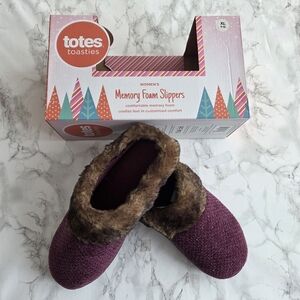 Totes Women's memory foam slippers 9-10 XL Faux Fur Trim